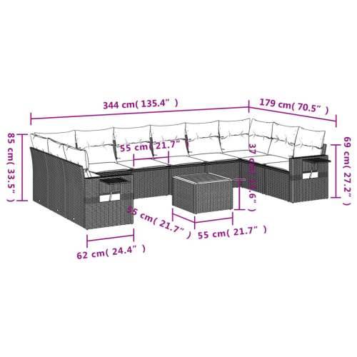 Vrtna garnitura - 11-dijelni set vrtnih sofa od poliratana s jastucima crni - Crna i krem 1 2x corner + table + 6x middle Cijena
