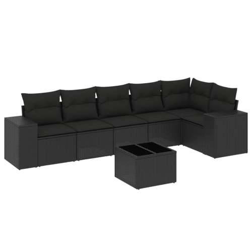 Vrtna garnitura - 7-dijelni set vrtnih sofa od poliratana s jastucima crni - Crna Sa stolom 1 Cijena