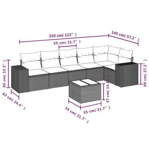 Vrtna garnitura - 7-dijelni set vrtnih sofa od poliratana s jastucima crni - Crna Sa stolom 1 Cijena