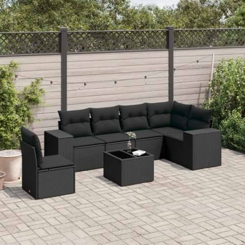 Vrtna garnitura - 7-dijelni set vrtnih sofa od poliratana s jastucima crni - Crna Sa stolom 1 Cijena