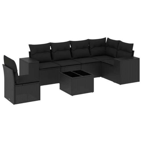Vrtna garnitura - 7-dijelni set vrtnih sofa od poliratana s jastucima crni - Crna Sa stolom 1 Cijena
