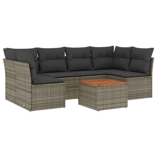 Vrtna garnitura - 7-dijelni set vrtnih sofa sivi od poliratana - siva i tamnosiva 4x srednja + 2x kutna + stol 1 Cijena