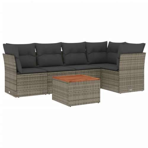 Vrtna garnitura - 6-dijelni set vrtnih sofa od poliratana s jastucima sivi - siva i tamnosiva 3x kutna + 2x srednja + stol 1 Cijena