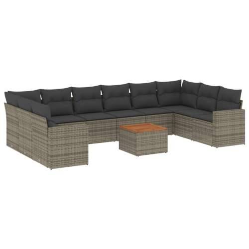 Vrtna garnitura - 11-dijelni set vrtnih sofa od poliratana s jastucima sivi - siva i tamnosiva 2x kutna + 6x srednja + stol 1 Cijena