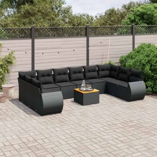 Vrtna garnitura - 11-dijelni set vrtnih sofa od poliratana s jastucima crni - Crna 2x kutna + 6x srednja + stol 1 Cijena