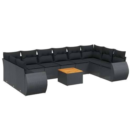 Vrtna garnitura - 11-dijelni set vrtnih sofa od poliratana s jastucima crni - Crna 2x kutna + 6x srednja + stol 1 Cijena