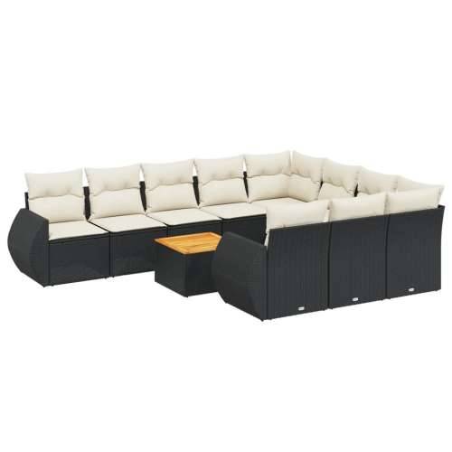 Vrtna garnitura - 11-dijelni set vrtnih sofa od poliratana s jastucima crni - Crna i krem 6x srednja + 2x kutna + stol 1 Cijena
