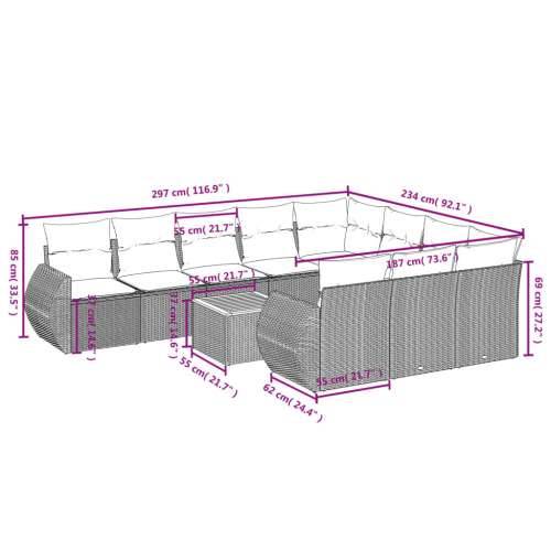 Vrtna garnitura - 11-dijelni set vrtnih sofa od poliratana s jastucima crni - Crna i krem 6x srednja + 2x kutna + stol 1 Cijena