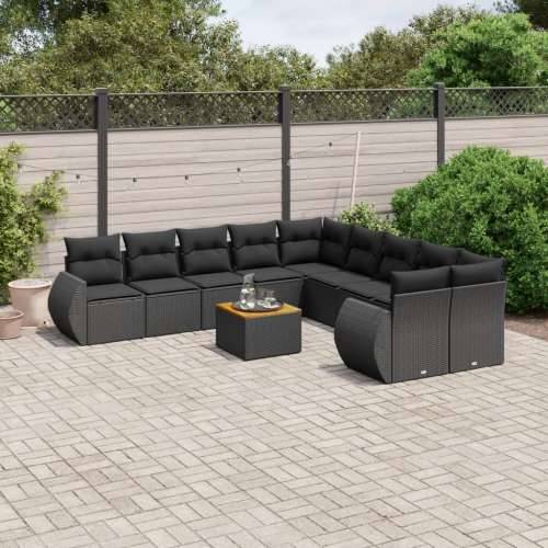 Vrtna garnitura - 11-dijelni set vrtnih sofa od poliratana s jastucima crni - Crna stol + 6x srednja + 2x kutna 1 Cijena
