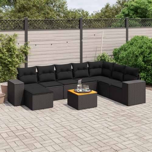 Vrtna garnitura - 9-dijelni set vrtnih sofa s jastucima crni od poliratana - Crna 1 Cijena