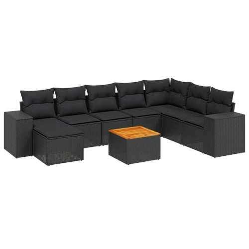 Vrtna garnitura - 9-dijelni set vrtnih sofa s jastucima crni od poliratana - Crna 1 Cijena