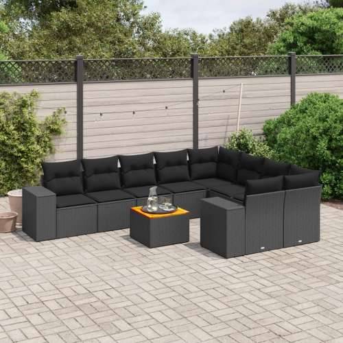 Vrtna garnitura - 10-dijelni set vrtnih sofa s jastucima crni od poliratana - Crna stol + 2x kutna + 5x srednja 1 Cijena