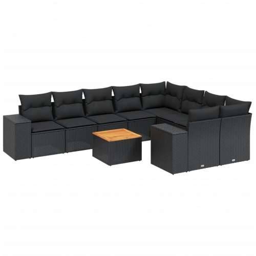 Vrtna garnitura - 10-dijelni set vrtnih sofa s jastucima crni od poliratana - Crna stol + 2x kutna + 5x srednja 1 Cijena