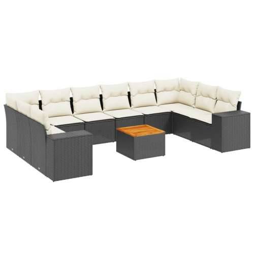 Vrtna garnitura - 11-dijelni set vrtnih sofa od poliratana s jastucima crni - Crna i krem 2x kutna + 6x srednja + stol 1 Cijena