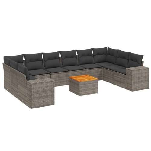 Vrtna garnitura - 11-dijelni set vrtnih sofa od poliratana s jastucima sivi - siva i tamnosiva 2x kutna + 6x srednja + stol 1 Cijena