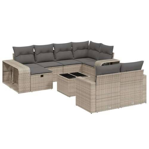 Vrtna garnitura - 11-dijelni set vrtnih sofa od poliratana s jastucima sivi - Siva bez spremišta 11 Cijena