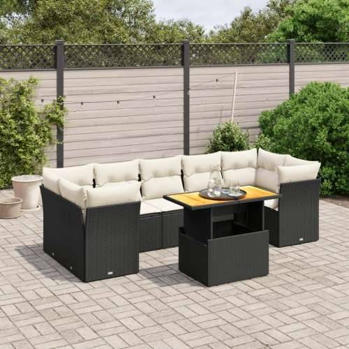 Vrtna garnitura - 8-dijelni set vrtnih sofa od poliratana s jastucima crni - Crna i krem 3x srednja + 4x kutna + stol 1 Cijena