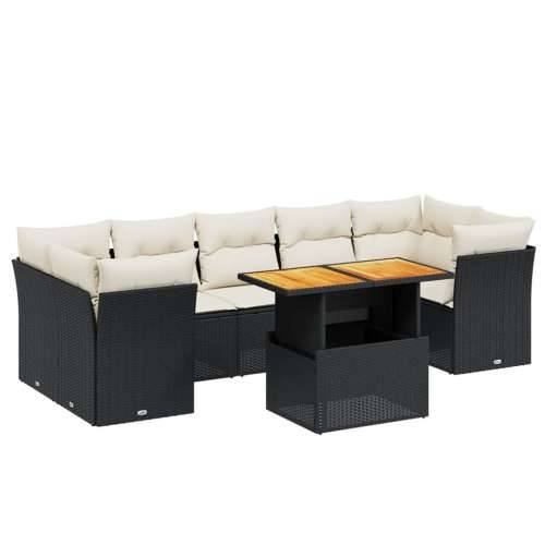 Vrtna garnitura - 8-dijelni set vrtnih sofa od poliratana s jastucima crni - Crna i krem 3x srednja + 4x kutna + stol 1 Cijena