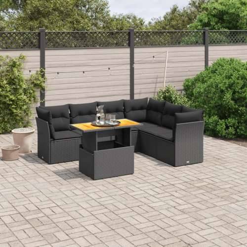 Vrtna garnitura - 7-dijelni set vrtnih sofa od poliratana s jastucima crni - Crna 3x srednja + 3x kutna + stol 1 Cijena