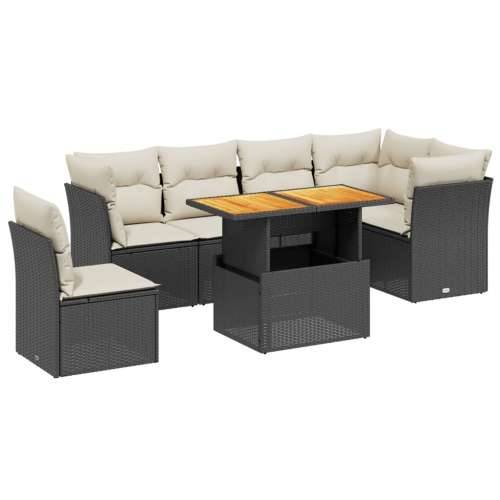 Vrtna garnitura - 7-dijelni set vrtnih sofa od poliratana s jastucima crni - Crna i krem stol + 3x kutna + 3x srednja 1 Cijena
