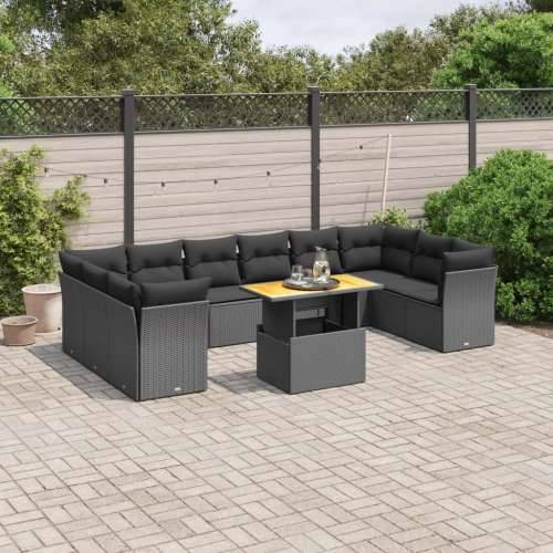 Vrtna garnitura - 11-dijelni set vrtnih sofa od poliratana s jastucima crni - Crna 6x srednja + stol + 4x kutna 1 Cijena