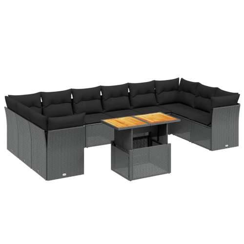 Vrtna garnitura - 11-dijelni set vrtnih sofa od poliratana s jastucima crni - Crna 6x srednja + stol + 4x kutna 1 Cijena