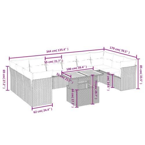 Vrtna garnitura - 11-dijelni set vrtnih sofa od poliratana s jastucima crni - Crna 6x srednja + stol + 4x kutna 1 Cijena