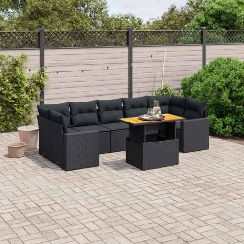 Vrtna garnitura - 8-dijelni set vrtnih sofa od poliratana s jastucima crni - Crna bez spremišta 1 Cijena