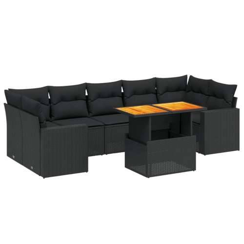Vrtna garnitura - 8-dijelni set vrtnih sofa od poliratana s jastucima crni - Crna bez spremišta 1 Cijena