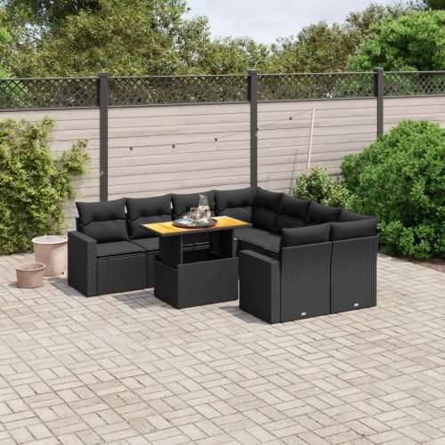Vrtna garnitura - 9-dijelni set vrtnih sofa s jastucima crni od poliratana - Crna bez spremišta 1 Cijena