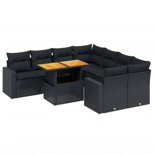 Vrtna garnitura - 9-dijelni set vrtnih sofa s jastucima crni od poliratana - Crna bez spremišta 1 Cijena