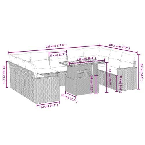 Vrtna garnitura - 10-dijelni set vrtnih sofa s jastucima crni od poliratana - Crna i krem 5x srednja + 4x kutna + stol 1 Cijena