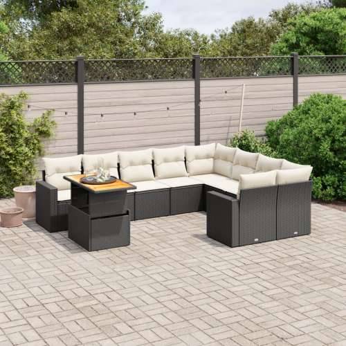 Vrtna garnitura - 10-dijelni set vrtnih sofa s jastucima crni od poliratana - Crna i krem stol + 4x kutna + 5x srednja 1 Cijena