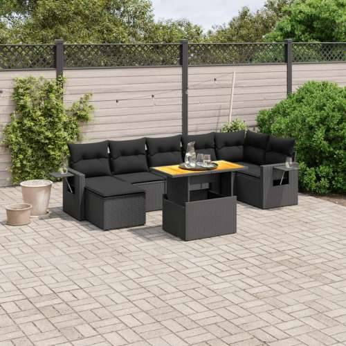 Vrtna garnitura - 8-dijelni set vrtnih sofa od poliratana s jastucima crni - Crna 3x srednja + 3x kutna + tabure + stol 1 Cijena