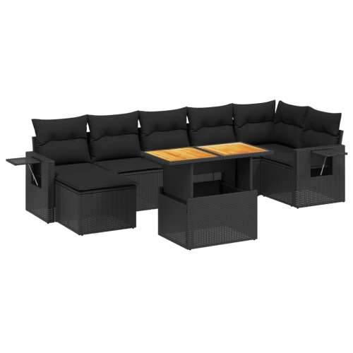 Vrtna garnitura - 8-dijelni set vrtnih sofa od poliratana s jastucima crni - Crna 3x srednja + 3x kutna + tabure + stol 1 Cijena