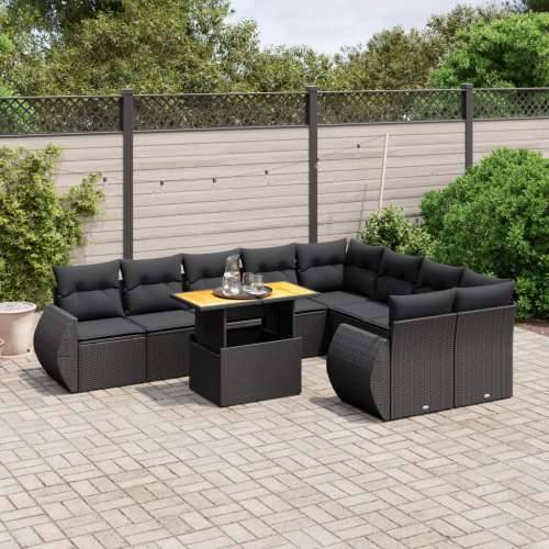 Vrtna garnitura - 10-dijelni set vrtnih sofa s jastucima crni od poliratana - Crna 4x kutna + 5x srednja + stol 1 Cijena