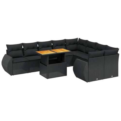 Vrtna garnitura - 10-dijelni set vrtnih sofa s jastucima crni od poliratana - Crna 4x kutna + 5x srednja + stol 1 Cijena