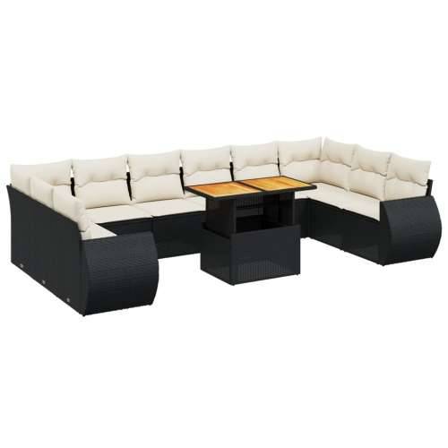 Vrtna garnitura - 11-dijelni set vrtnih sofa od poliratana s jastucima crni - Crna i krem 6x srednja + 4x kutna + stol 1 Cijena