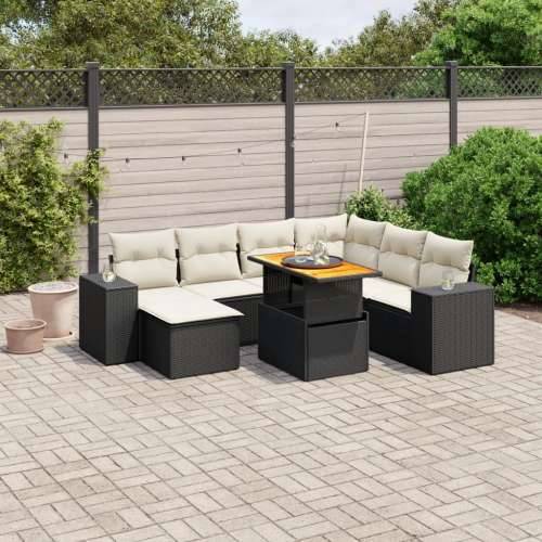 Vrtna garnitura - 8-dijelni set vrtnih sofa od poliratana s jastucima crni - Crna i krem 3x kutna + 3x srednja + stol + tabure 1 Cijena
