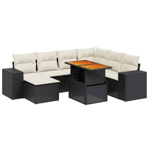 Vrtna garnitura - 8-dijelni set vrtnih sofa od poliratana s jastucima crni - Crna i krem 3x kutna + 3x srednja + stol + tabure 1 Cijena