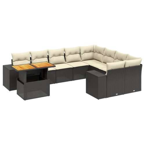 Vrtna garnitura - 10-dijelni set vrtnih sofa s jastucima crni od poliratana - Crna i krem stol + 2x kutna + 5x srednja 1 Cijena