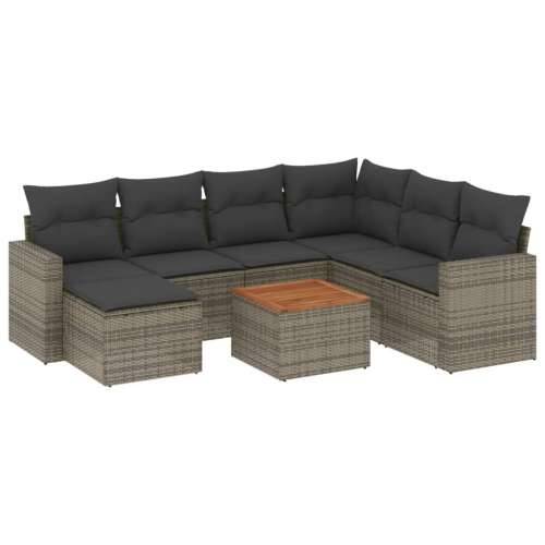 Vrtna garnitura - 8-dijelni set vrtnih sofa od poliratana s jastucima sivi - siva i tamnosiva 3x srednja + kutna + tabure + stol Cijena