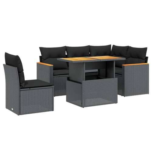 Vrtna garnitura - 6-dijelni set vrtnih sofa s jastucima crni od poliratana - Crna 1 Cijena