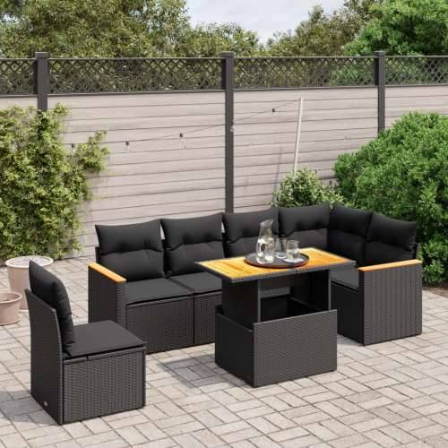 Vrtna garnitura - 7-dijelni set vrtnih sofa od poliratana s jastucima crni - Crna 1 Cijena