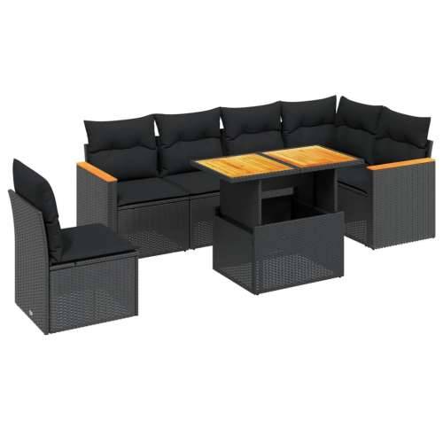 Vrtna garnitura - 7-dijelni set vrtnih sofa od poliratana s jastucima crni - Crna 1 Cijena