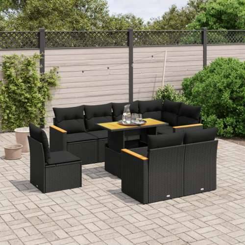 Vrtna garnitura - 9-dijelni set vrtnih sofa s jastucima crni od poliratana - Crna bez spremišta 1 Cijena