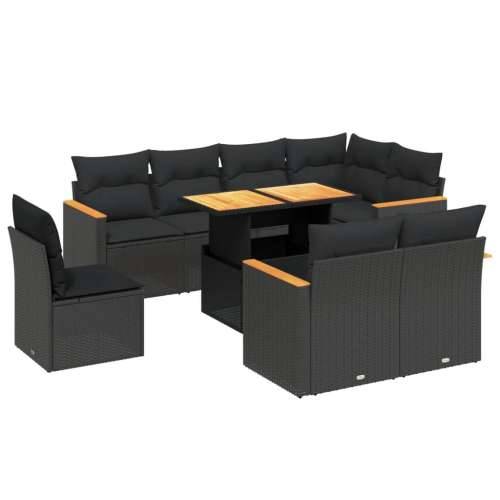 Vrtna garnitura - 9-dijelni set vrtnih sofa s jastucima crni od poliratana - Crna bez spremišta 1 Cijena
