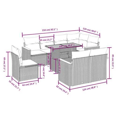 Vrtna garnitura - 9-dijelni set vrtnih sofa s jastucima crni od poliratana - Crna bez spremišta 1 Cijena