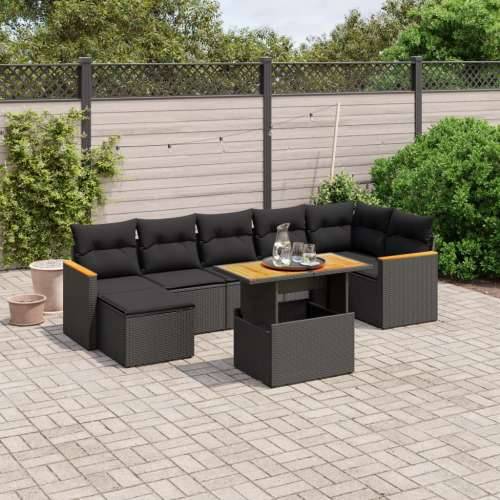 Vrtna garnitura - 8-dijelni set vrtnih sofa od poliratana s jastucima crni - Crna bez spremišta 1 Cijena