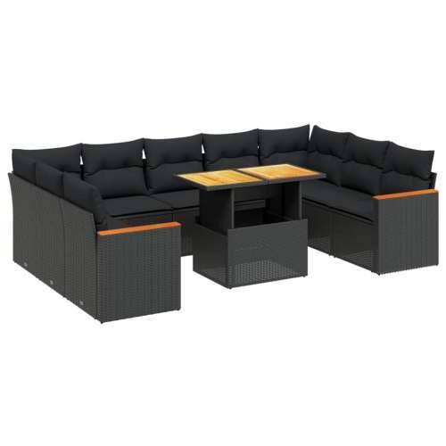Vrtna garnitura - 10-dijelni set vrtnih sofa s jastucima crni od poliratana - Crna bez spremišta 1 Cijena